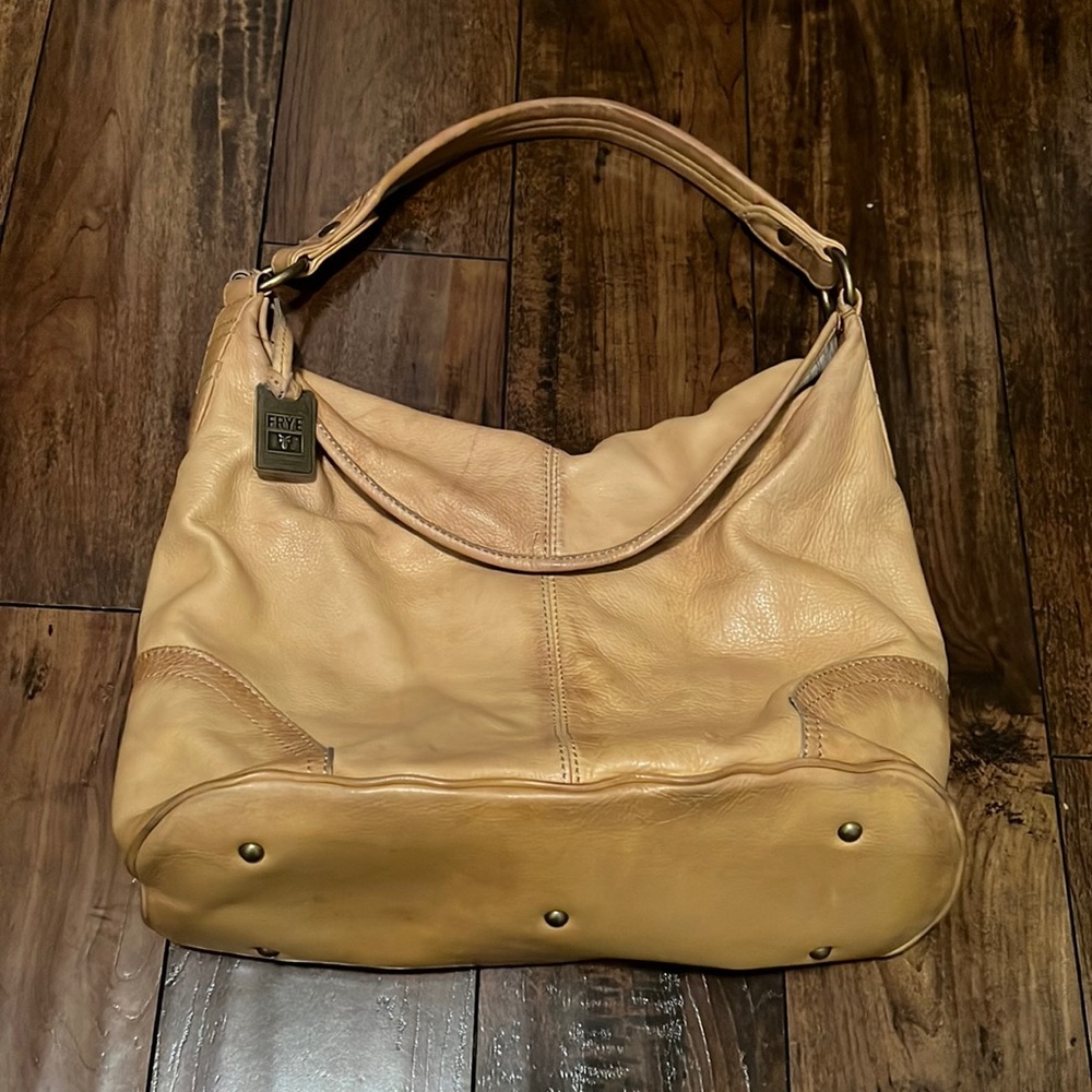 Frye Antique Yellow Shoulder Hobo Bag. Italian Leather. 16 1/2 in Wide 14in Long